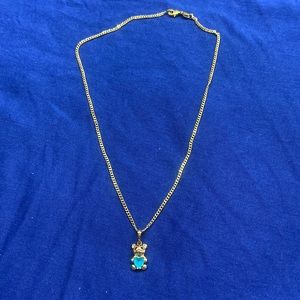 Blue heart stone bear necklace